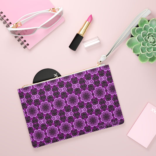 OCTAV3 “Audio Purp” Clutch Bag – Deep Violet Geometric Pattern with White Trim