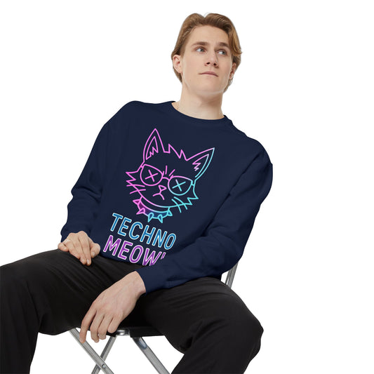 Techno Meow Unisex Sweatshirt - Trendy Cat Graphic for Music Lovers