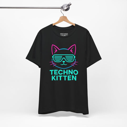 Cool Techno Kitten Unisex Tee, Cat Lovers Gift, Festival Shirt, Retro Style Top, Summer Fashion Tee, Fun Graphic Tee