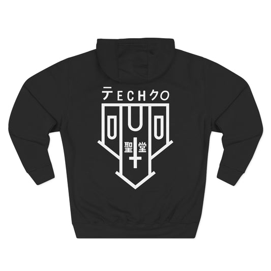 Japanese Techno Church Black Hoodie | Techwear Streetwear Pullover