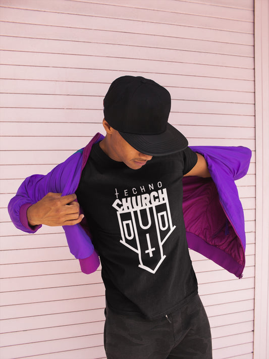 Techno Church Unisex Short Sleeve Tee, Casual Summer T-Shirt, Rave Festival Shirt, Unique Graphic Tee, Music Lover Gift