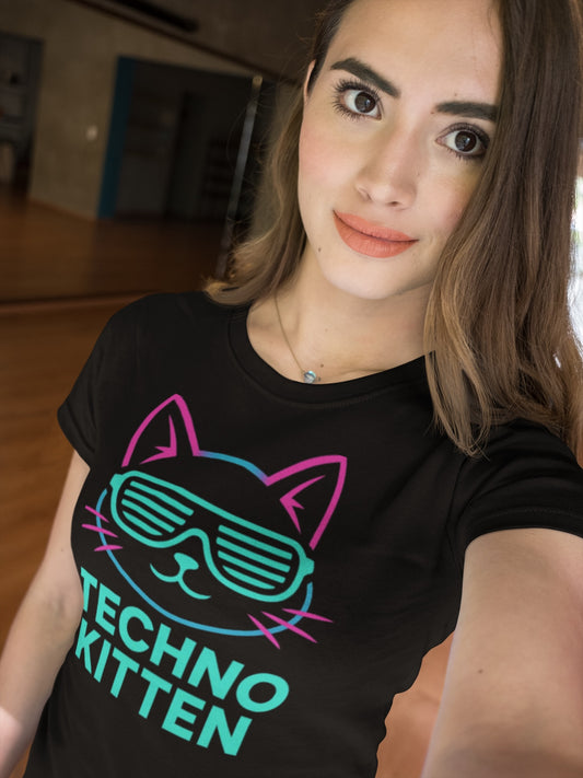 Cool Techno Kitten Unisex Tee, Cat Lovers Gift, Festival Shirt, Retro Style Top, Summer Fashion Tee, Fun Graphic Tee