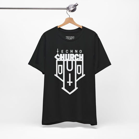 Techno Church Unisex Short Sleeve Tee, Casual Summer T-Shirt, Rave Festival Shirt, Unique Graphic Tee, Music Lover Gift