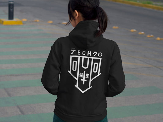 Japanese Techno Church Black Hoodie | Techwear Streetwear Pullover