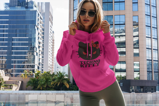 Techno Kitty Hoodie by Techno ChurchPullover Hoodie | Cute Cat Hoodie | Unique Streetwear | Gift for Cat Lovers | Trendy Halloween Apparel