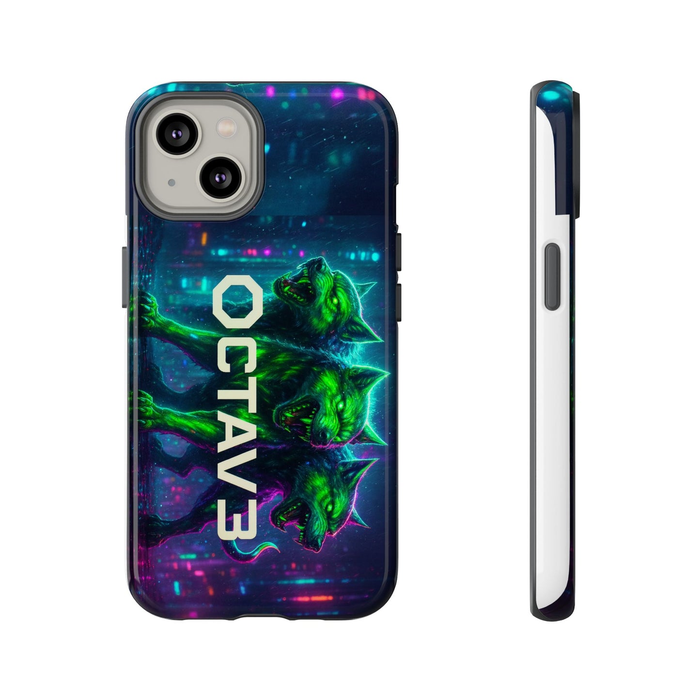 OCTAV3 Cyberpunk Wolf iPhone Case – Neon Tech Design, Futuristic Tough Cover for Music & Streetwear Fans