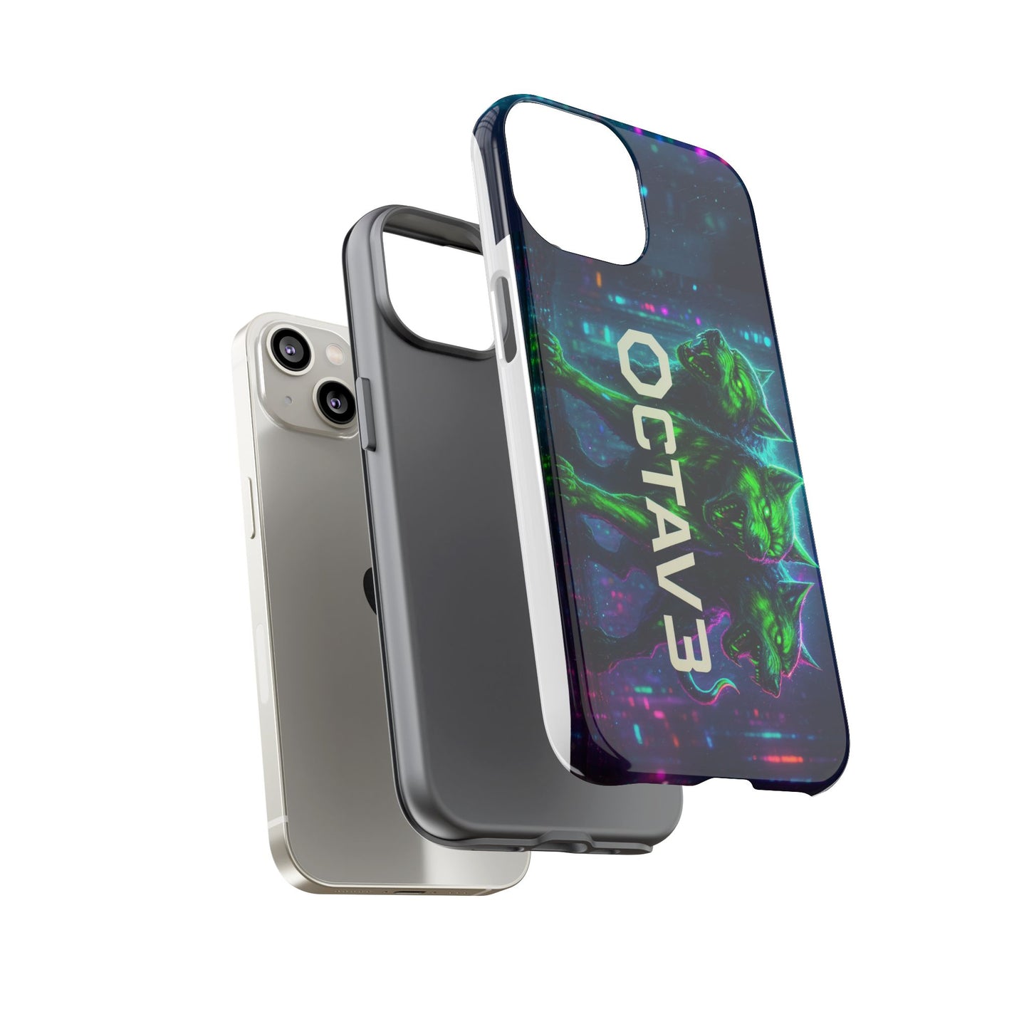 OCTAV3 Cyberpunk Wolf iPhone Case – Neon Tech Design, Futuristic Tough Cover for Music & Streetwear Fans