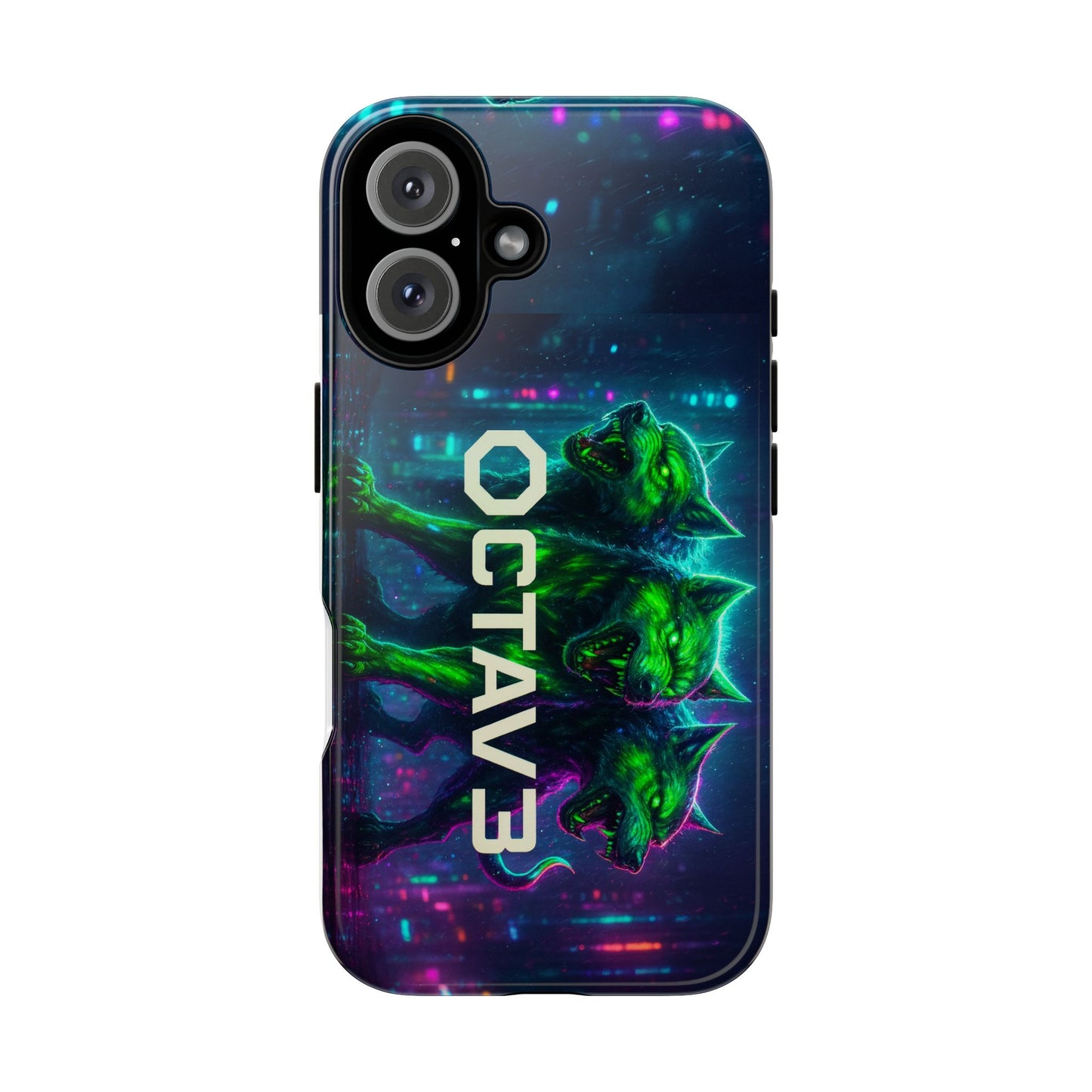 OCTAV3 Cyberpunk Wolf iPhone Case – Neon Tech Design, Futuristic Tough Cover for Music & Streetwear Fans