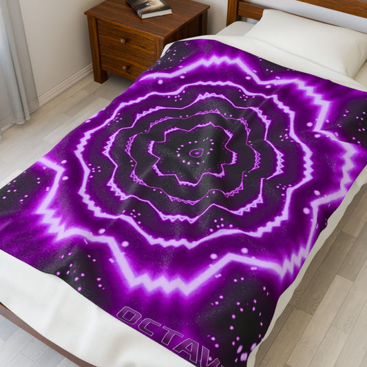 Cozy Octav3 Velveteen Plush Blanket with Electric Purple Frequency