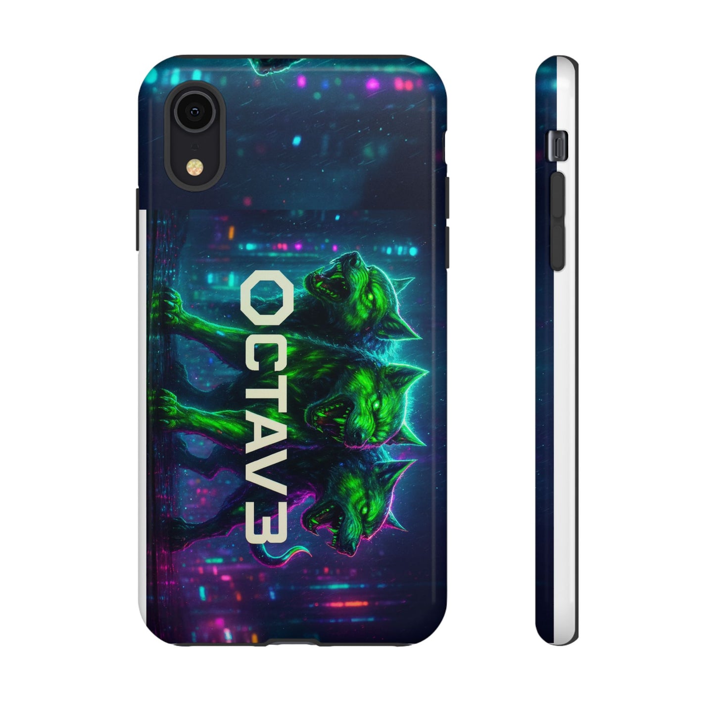OCTAV3 Cyberpunk Wolf iPhone Case – Neon Tech Design, Futuristic Tough Cover for Music & Streetwear Fans