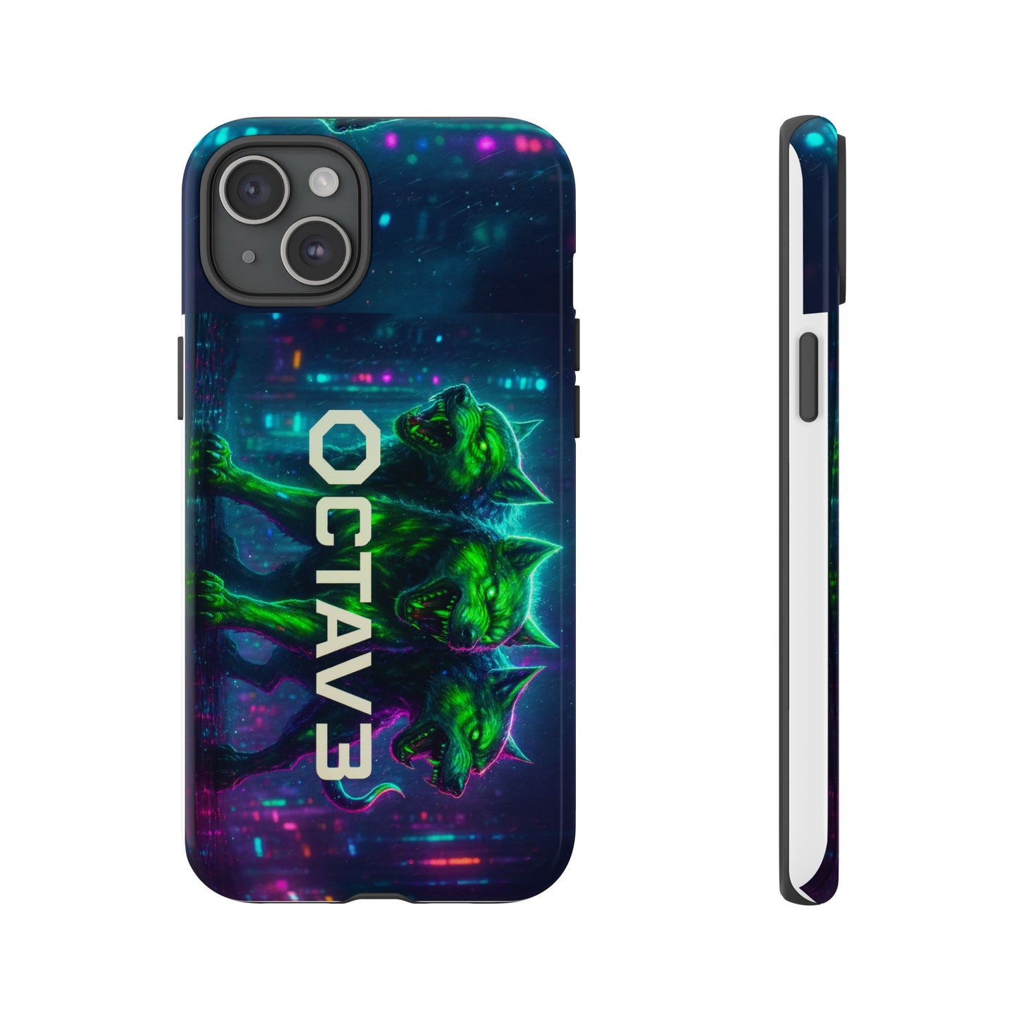 OCTAV3 Cyberpunk Wolf iPhone Case – Neon Tech Design, Futuristic Tough Cover for Music & Streetwear Fans