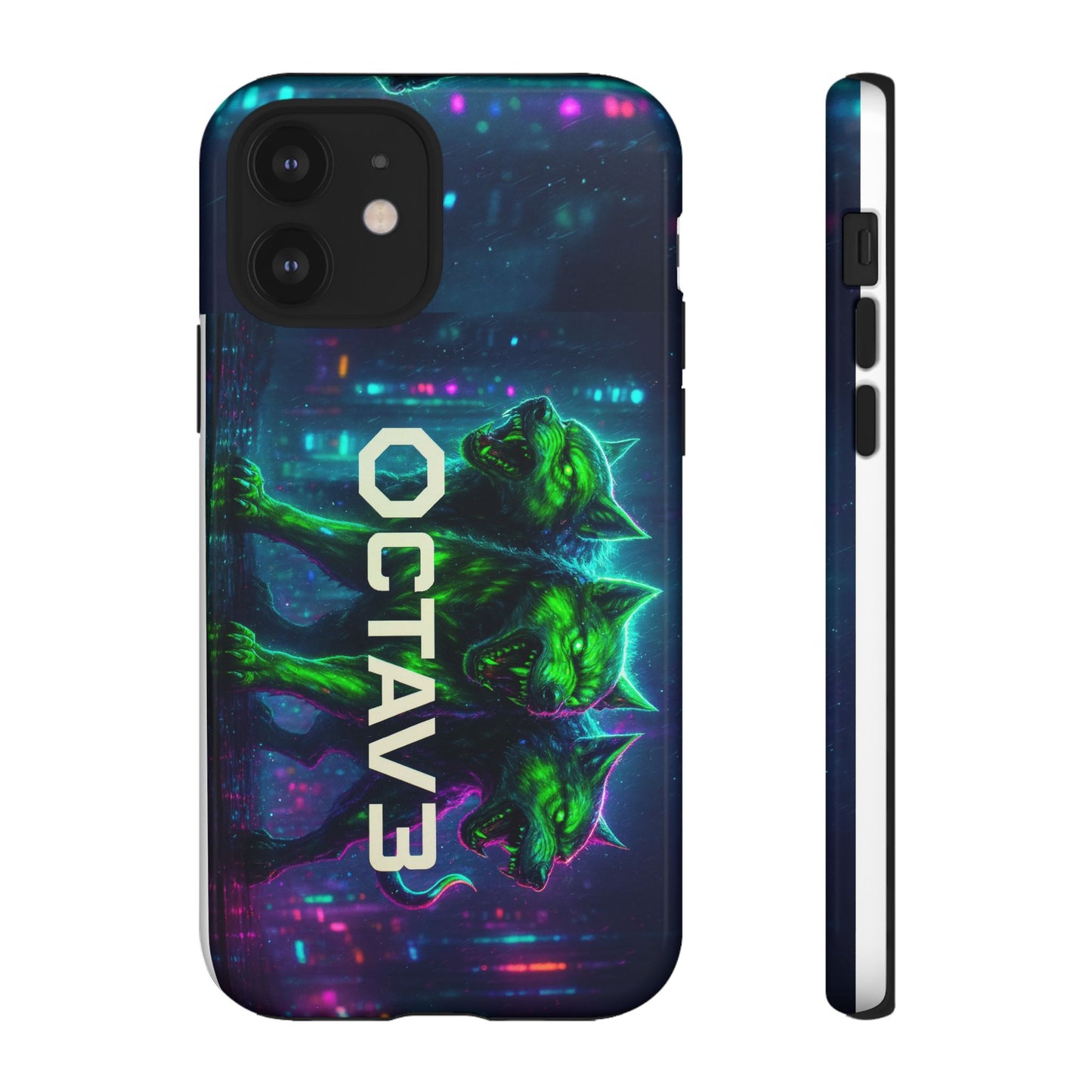 OCTAV3 Cyberpunk Wolf iPhone Case – Neon Tech Design, Futuristic Tough Cover for Music & Streetwear Fans