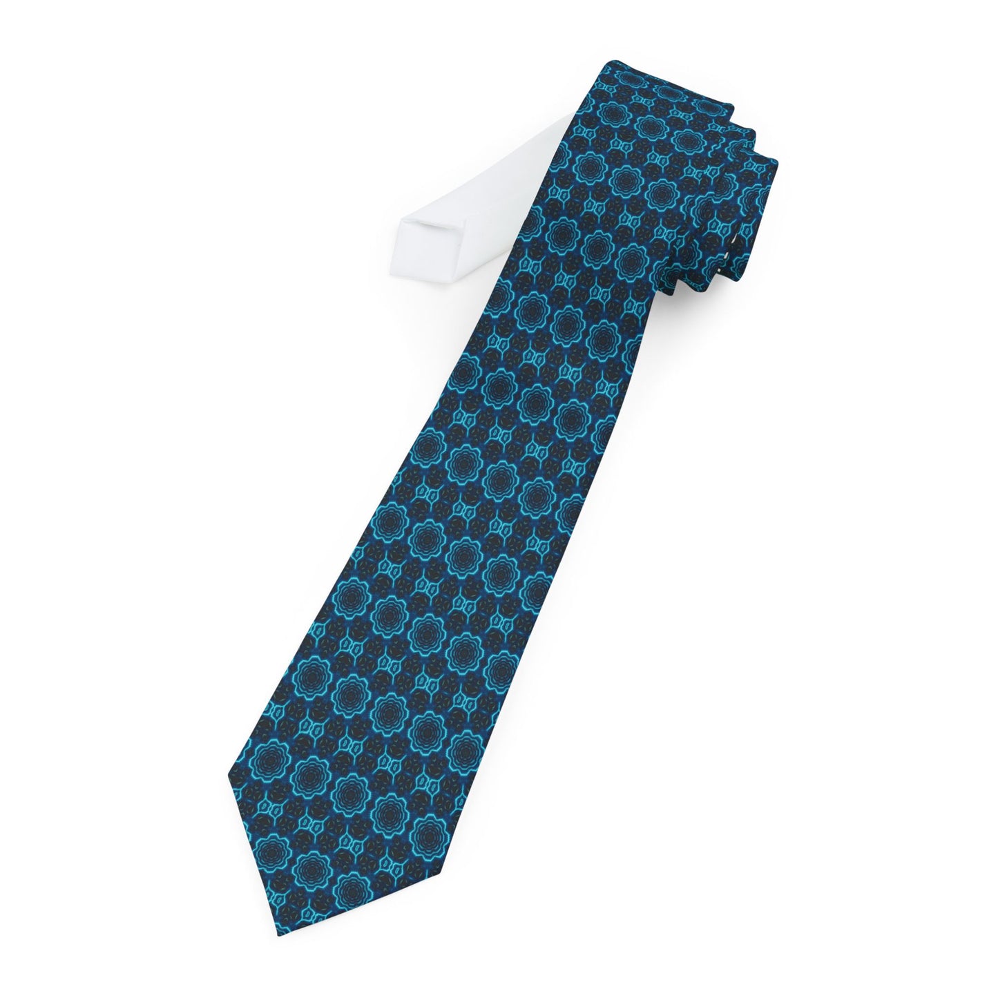 OCTAV3 “Executive Depth – Blue Audio” Necktie – Electric Blue Geometric Pattern