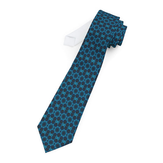 OCTAV3 “Executive Depth – Blue Audio” Necktie – Electric Blue Geometric Pattern