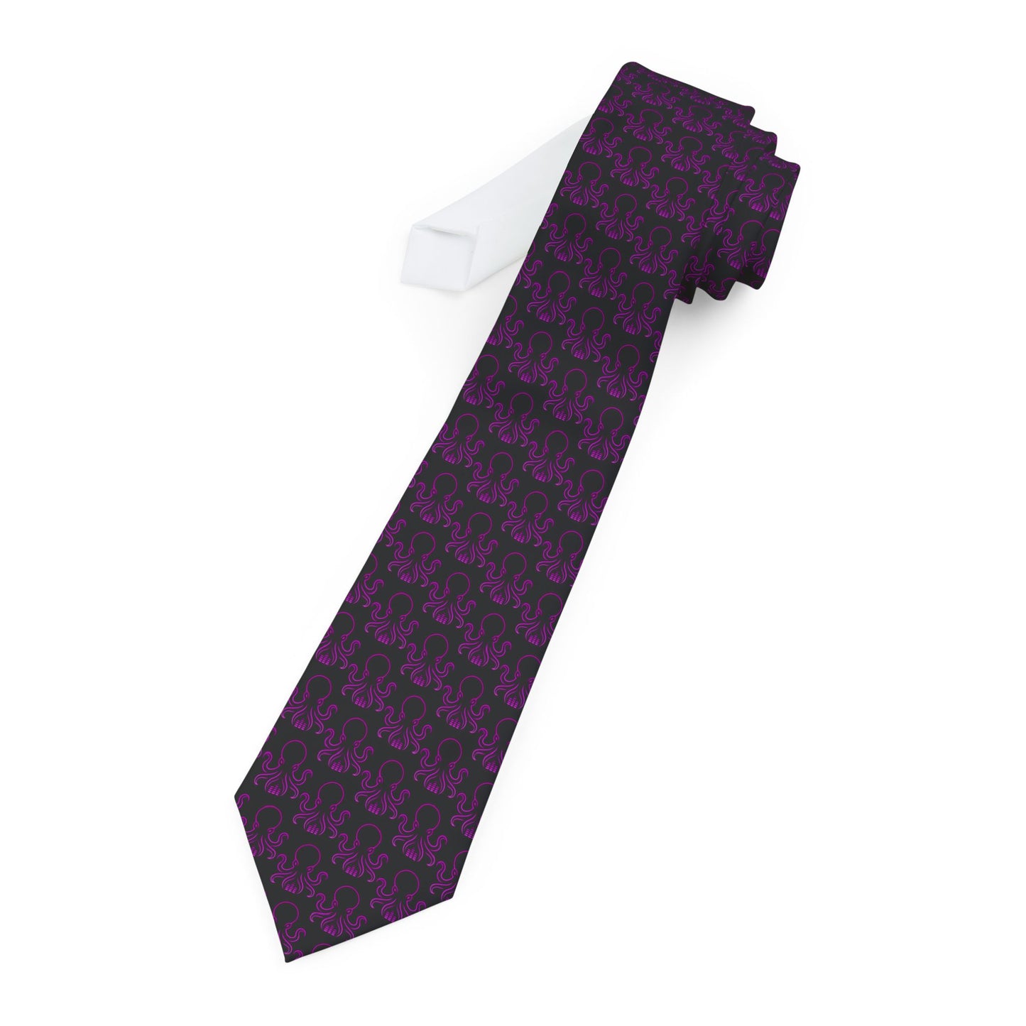 OCTAV3 “Executive Depth – Dark Current” Necktie – Black with Deep Purple Octopus Pattern