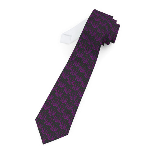 OCTAV3 “Executive Depth – Dark Current” Necktie – Black with Deep Purple Octopus Pattern