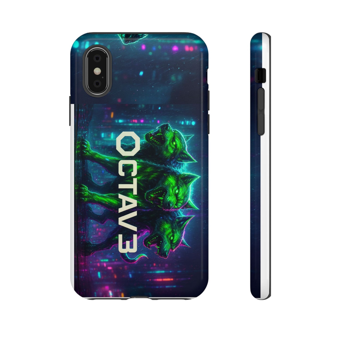 OCTAV3 Cyberpunk Wolf iPhone Case – Neon Tech Design, Futuristic Tough Cover for Music & Streetwear Fans