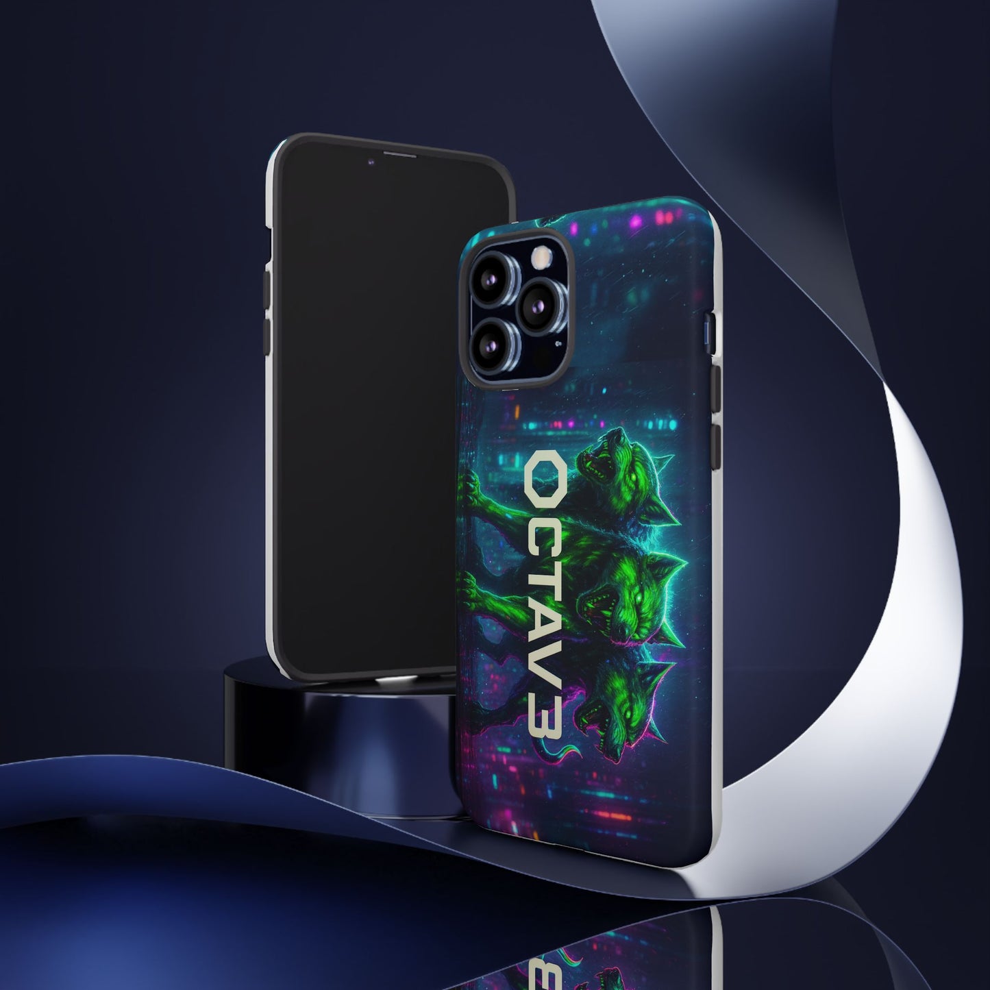 OCTAV3 Cyberpunk Wolf iPhone Case – Neon Tech Design, Futuristic Tough Cover for Music & Streetwear Fans