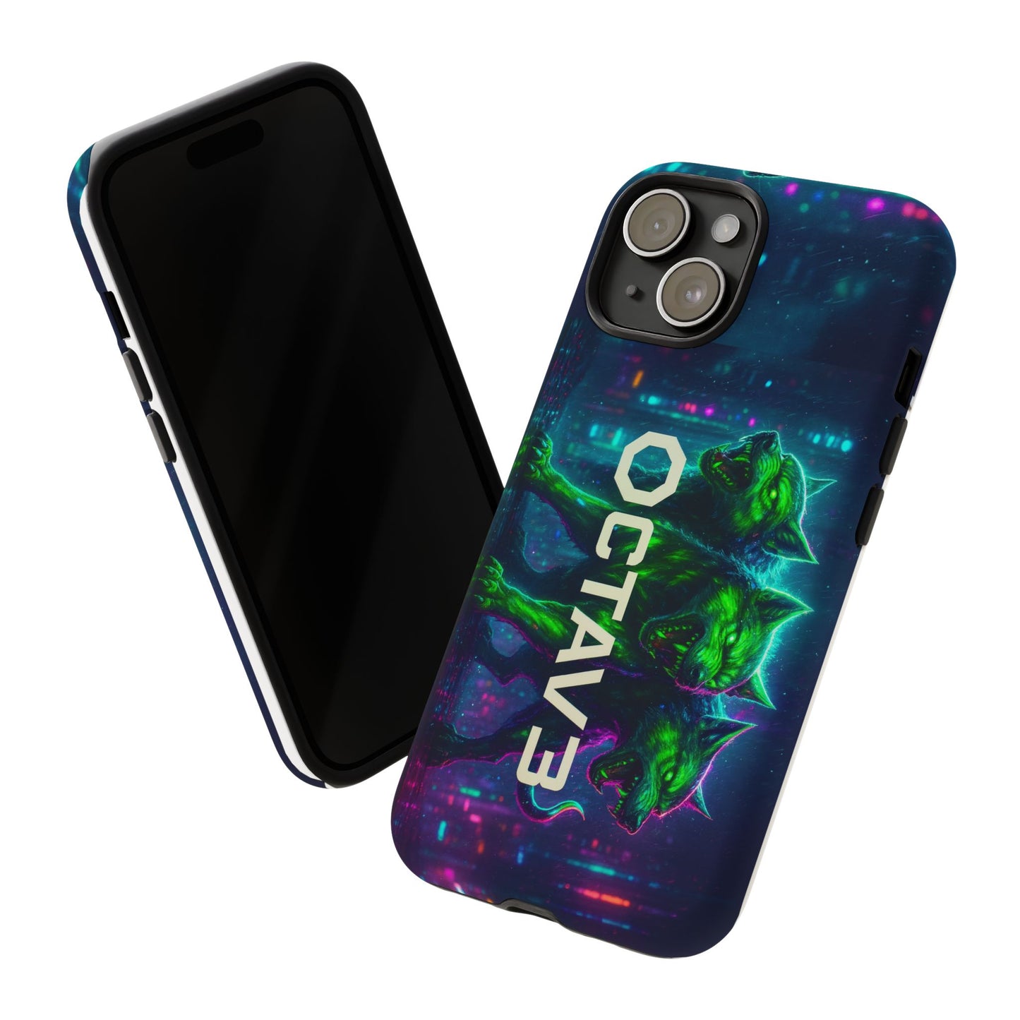 OCTAV3 Cyberpunk Wolf iPhone Case – Neon Tech Design, Futuristic Tough Cover for Music & Streetwear Fans
