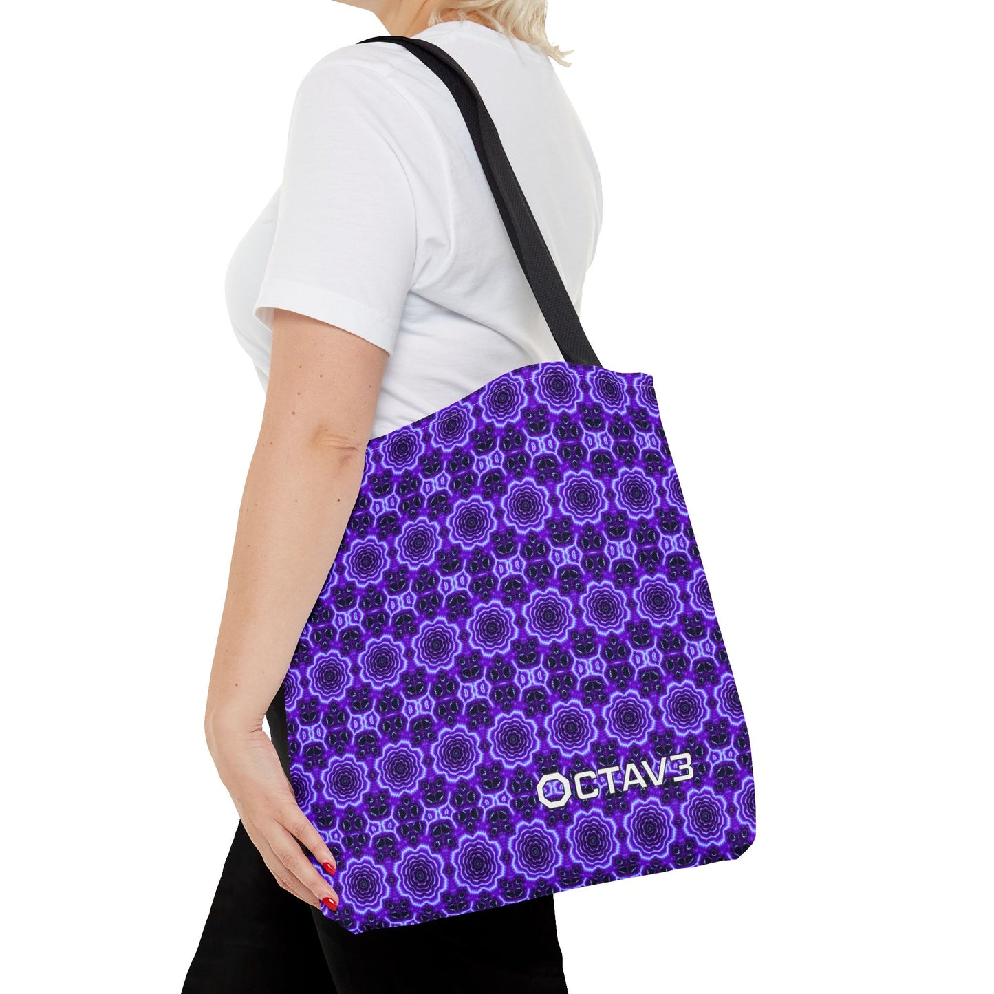 Octav3 Geometric Frequency Pattern Electric Purple Tote Bag - OCTAVE Pattern All-Over Print