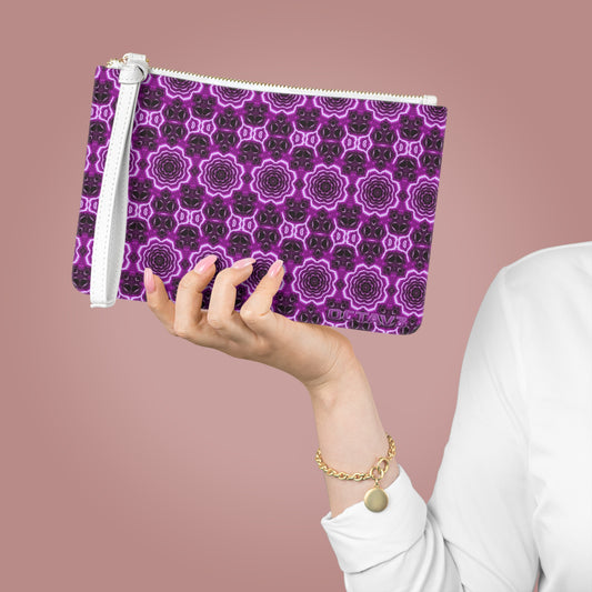 OCTAV3 “Audio Purp” Clutch Bag – Deep Violet Geometric Pattern with White Trim