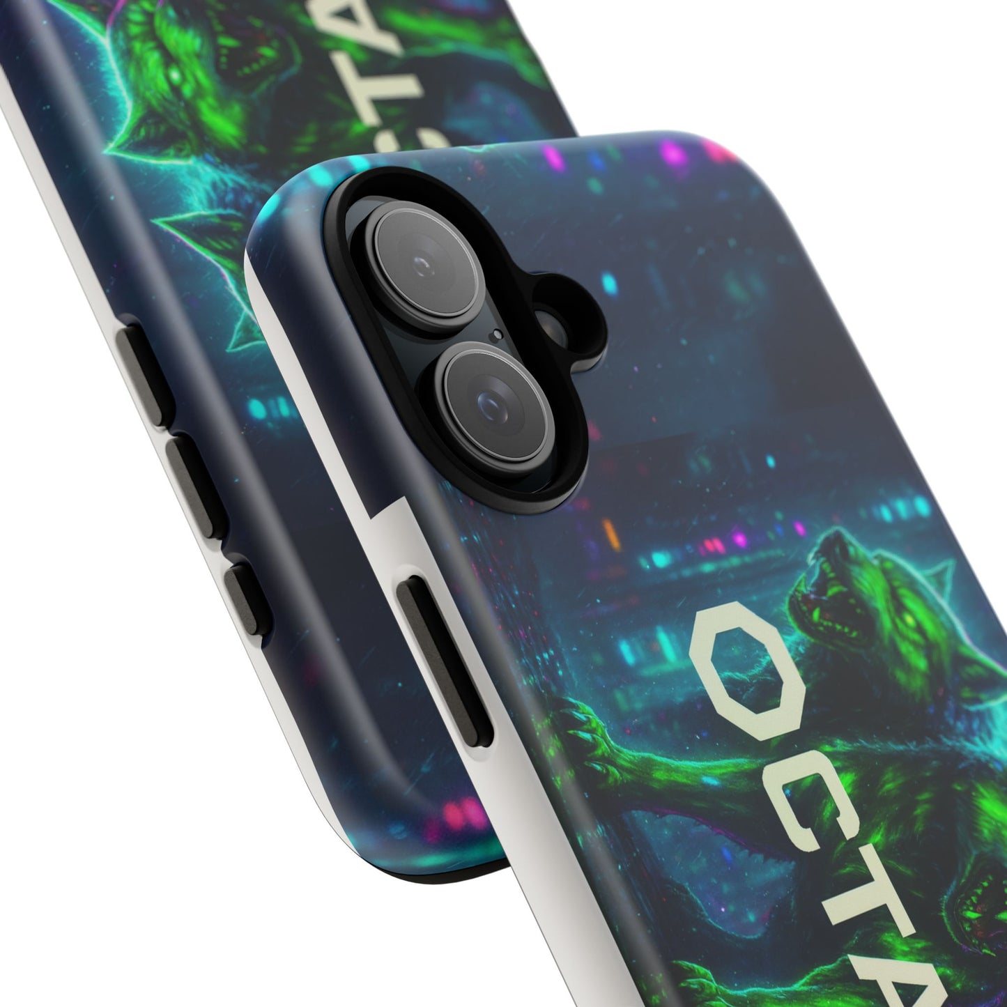 OCTAV3 Cyberpunk Wolf iPhone Case – Neon Tech Design, Futuristic Tough Cover for Music & Streetwear Fans