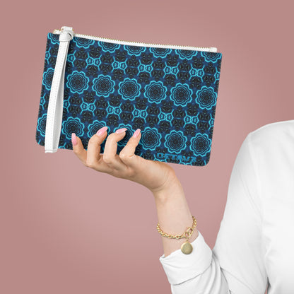 OCTAV3 “Blue Audio” Clutch Bag – Electric Geometric Pattern with White Trim