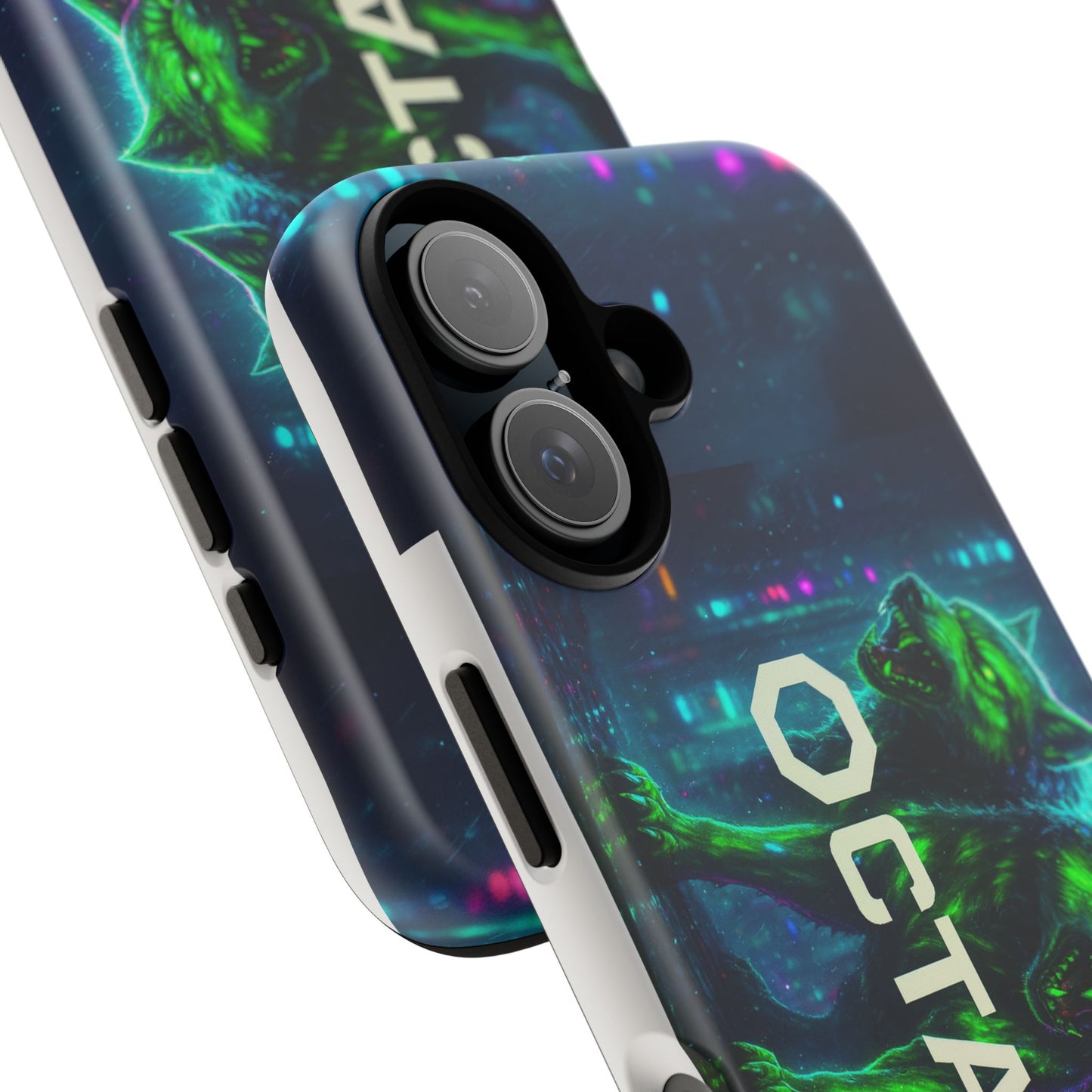 OCTAV3 Cyberpunk Wolf iPhone Case – Neon Tech Design, Futuristic Tough Cover for Music & Streetwear Fans