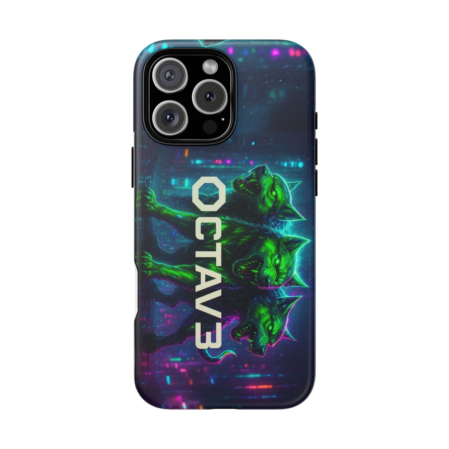 OCTAV3 Cyberpunk Wolf iPhone Case – Neon Tech Design, Futuristic Tough Cover for Music & Streetwear Fans
