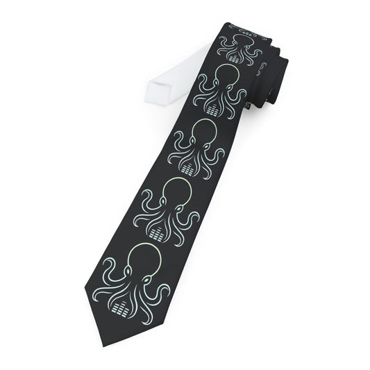OCTAV3 “Audio Octopus” Necktie – Black with Electric White Octopus Design
