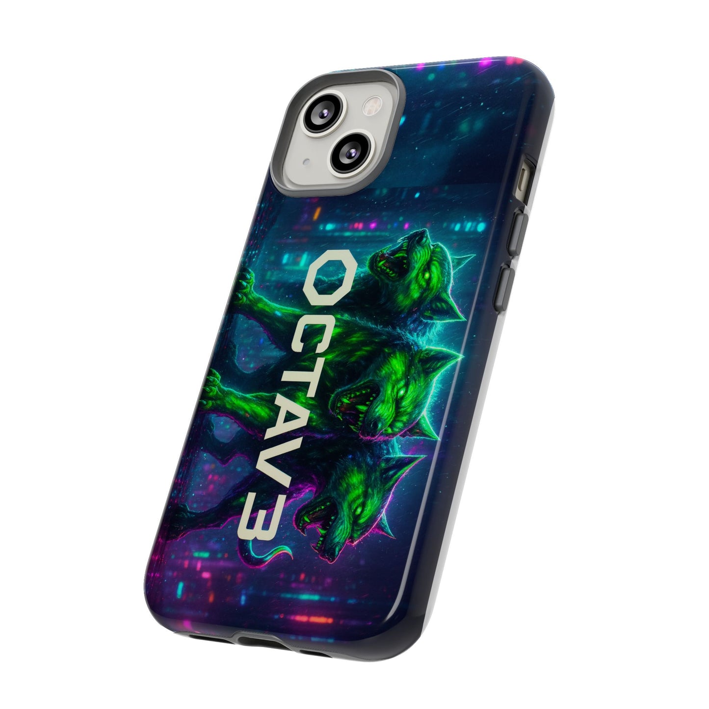 OCTAV3 Cyberpunk Wolf iPhone Case – Neon Tech Design, Futuristic Tough Cover for Music & Streetwear Fans