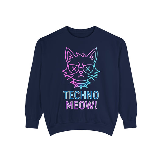 Techno Meow Unisex Sweatshirt - Trendy Cat Graphic for Music Lovers