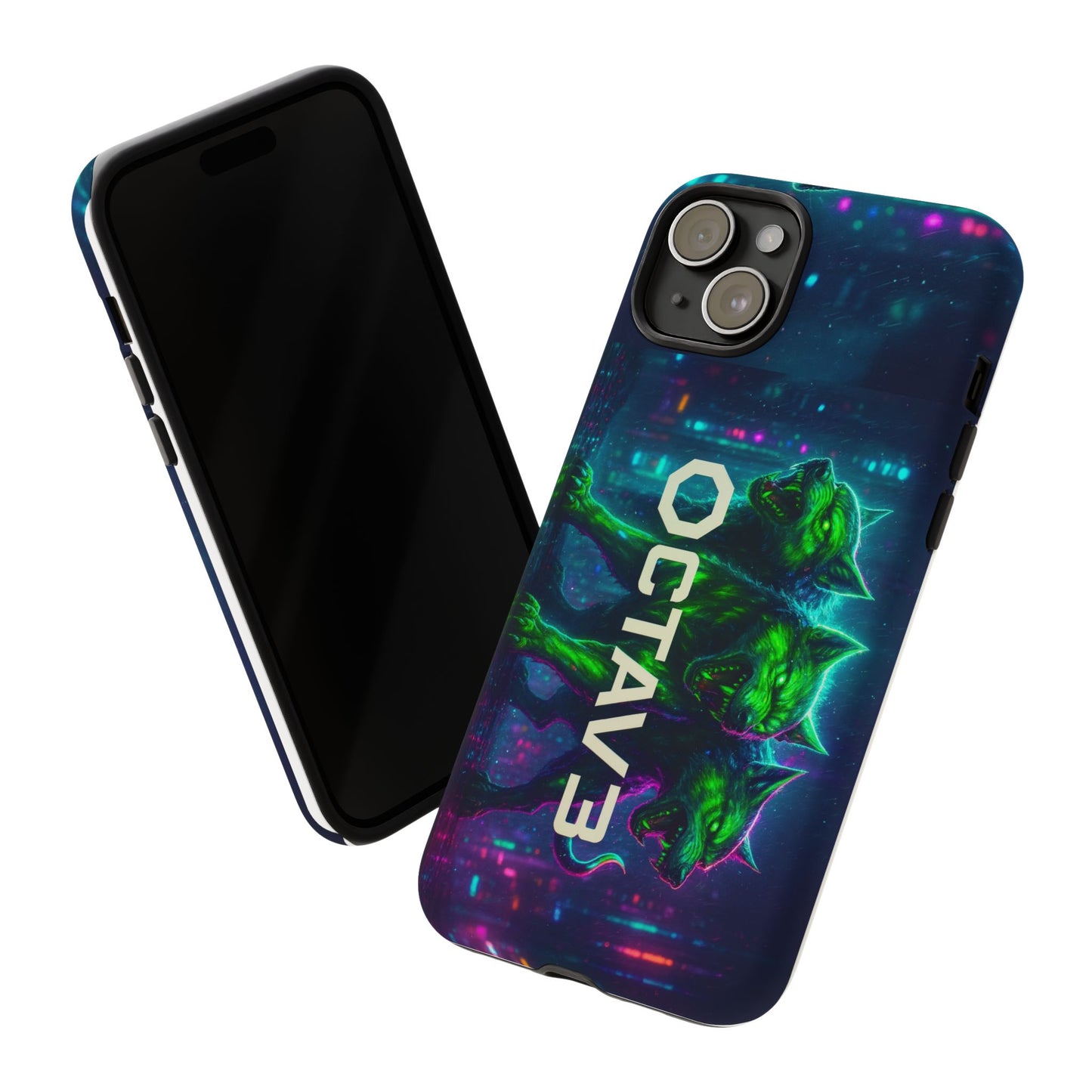 OCTAV3 Cyberpunk Wolf iPhone Case – Neon Tech Design, Futuristic Tough Cover for Music & Streetwear Fans