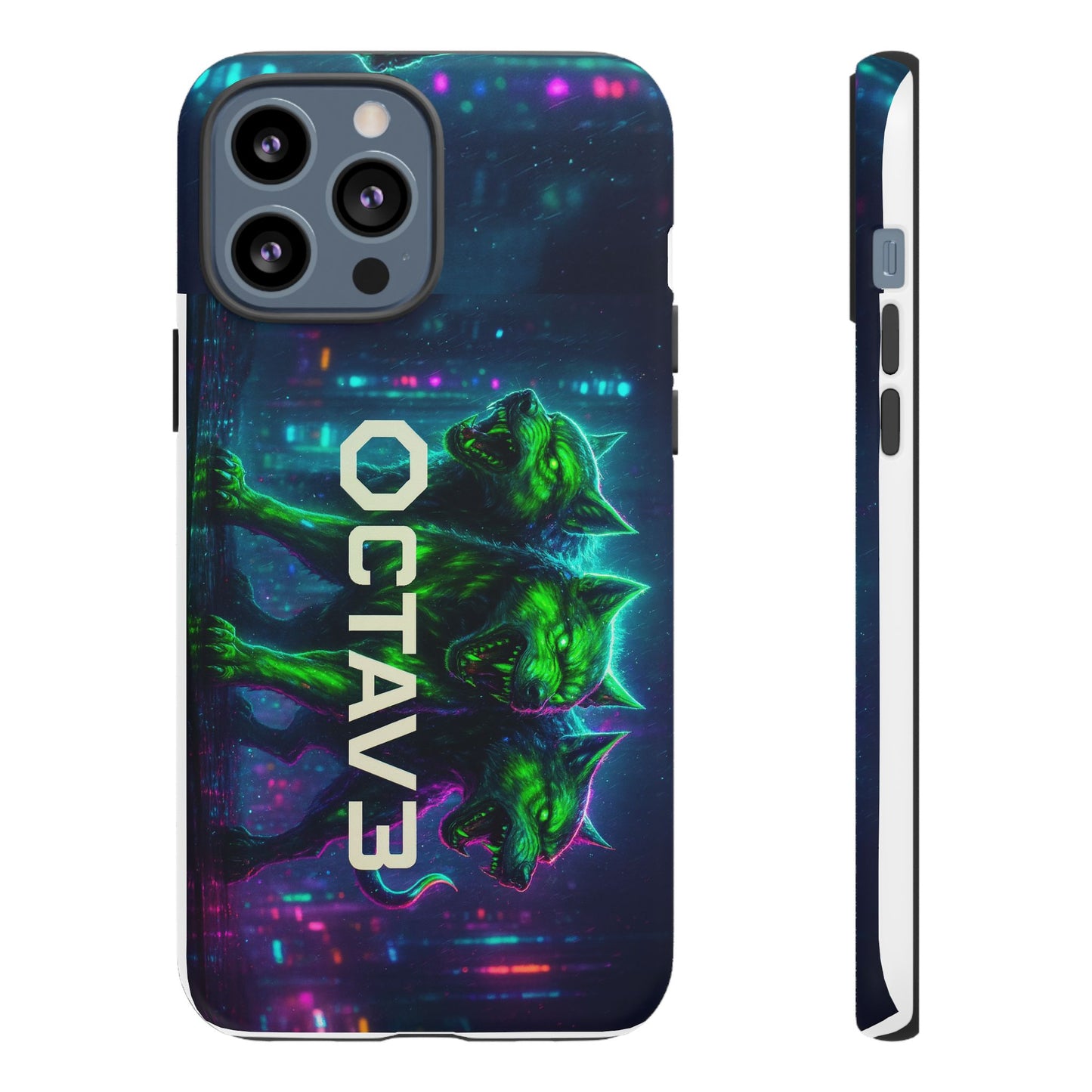 OCTAV3 Cyberpunk Wolf iPhone Case – Neon Tech Design, Futuristic Tough Cover for Music & Streetwear Fans