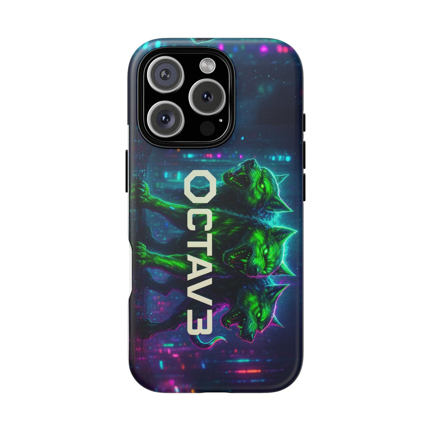 OCTAV3 Cyberpunk Wolf iPhone Case – Neon Tech Design, Futuristic Tough Cover for Music & Streetwear Fans
