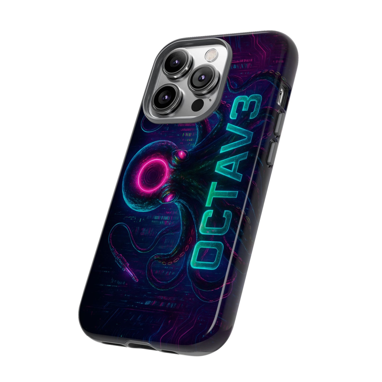 OCTAV3 Futuristic iPhone Case – Neon Octopus Design, Cyber Tech Vibe, Tough Protective Cover