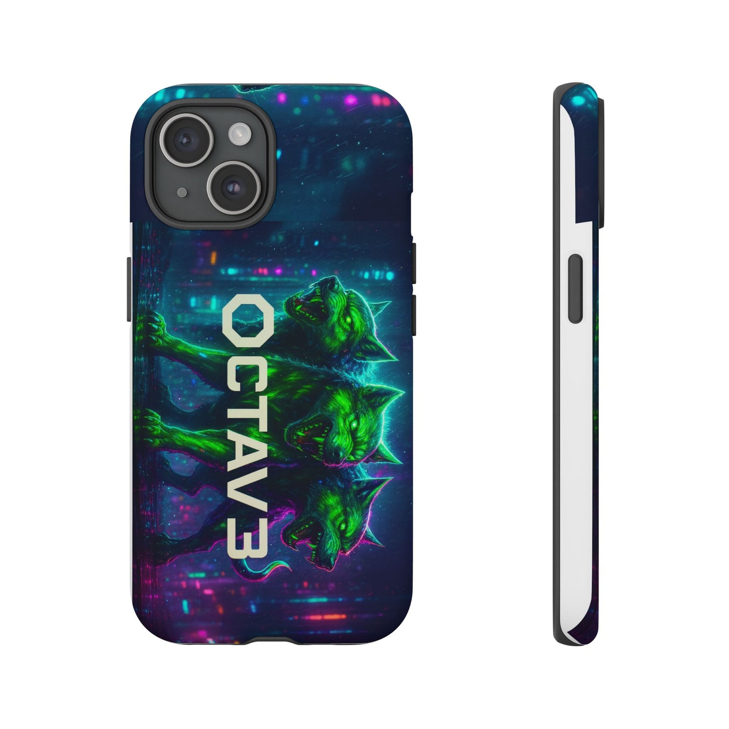 OCTAV3 Cyberpunk Wolf iPhone Case – Neon Tech Design, Futuristic Tough Cover for Music & Streetwear Fans