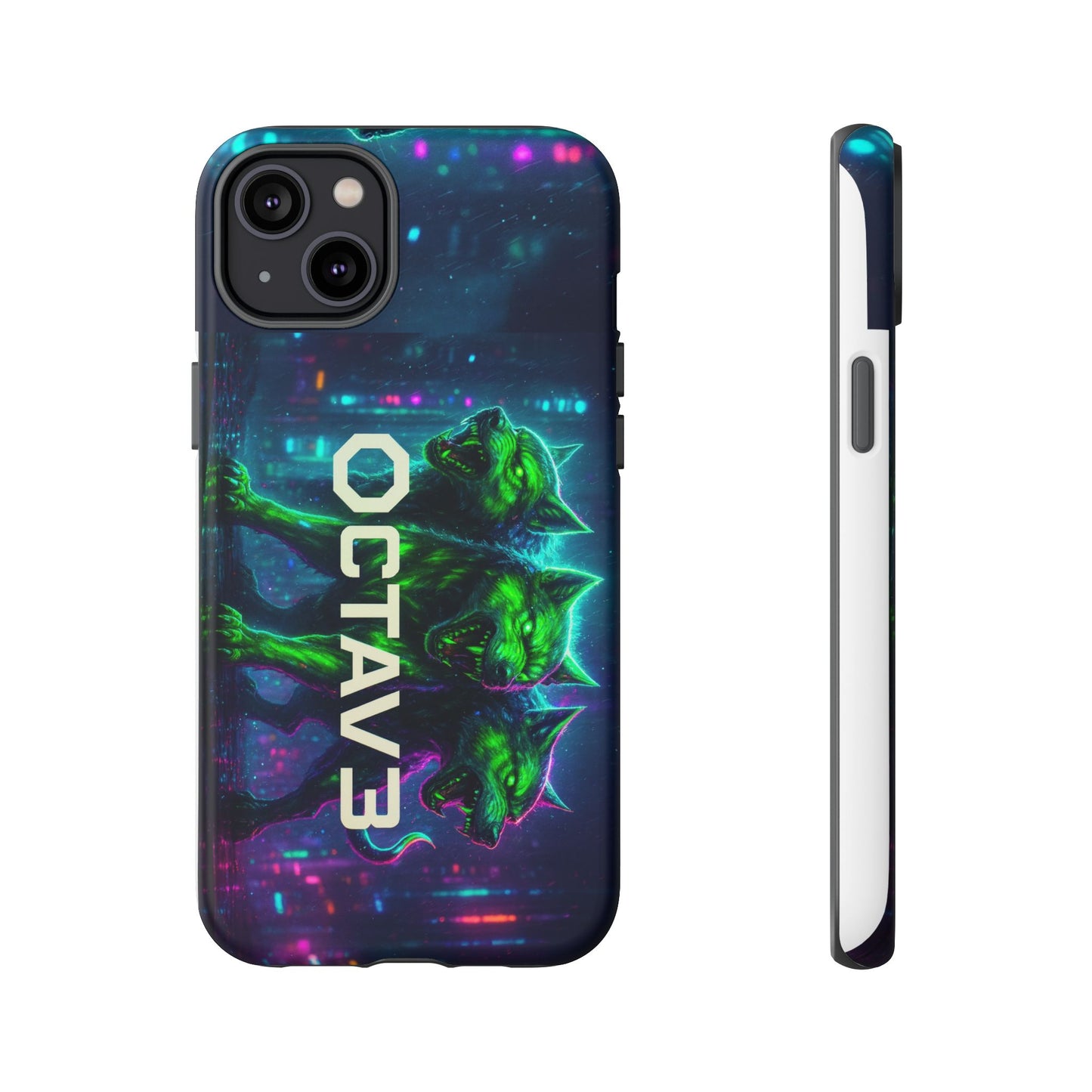 OCTAV3 Cyberpunk Wolf iPhone Case – Neon Tech Design, Futuristic Tough Cover for Music & Streetwear Fans