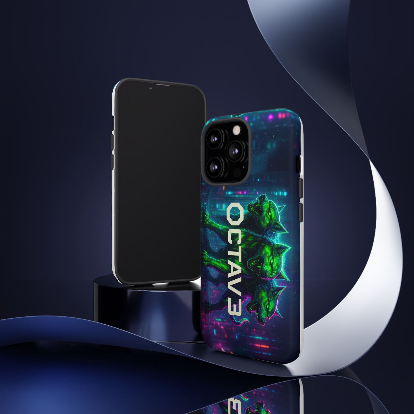 OCTAV3 Cyberpunk Wolf iPhone Case – Neon Tech Design, Futuristic Tough Cover for Music & Streetwear Fans