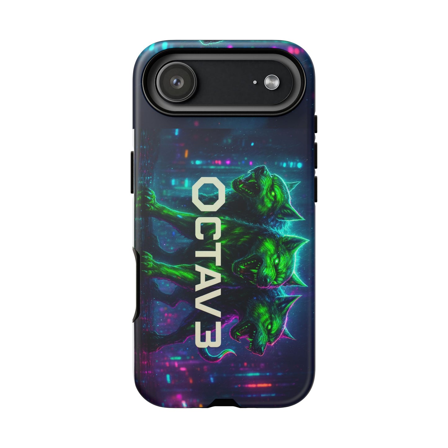 OCTAV3 Cyberpunk Wolf iPhone Case – Neon Tech Design, Futuristic Tough Cover for Music & Streetwear Fans