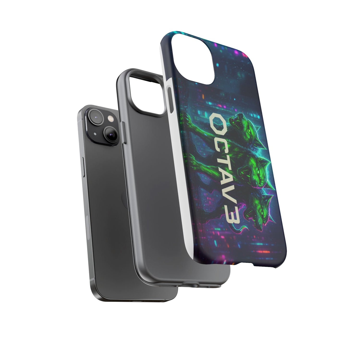 OCTAV3 Cyberpunk Wolf iPhone Case – Neon Tech Design, Futuristic Tough Cover for Music & Streetwear Fans