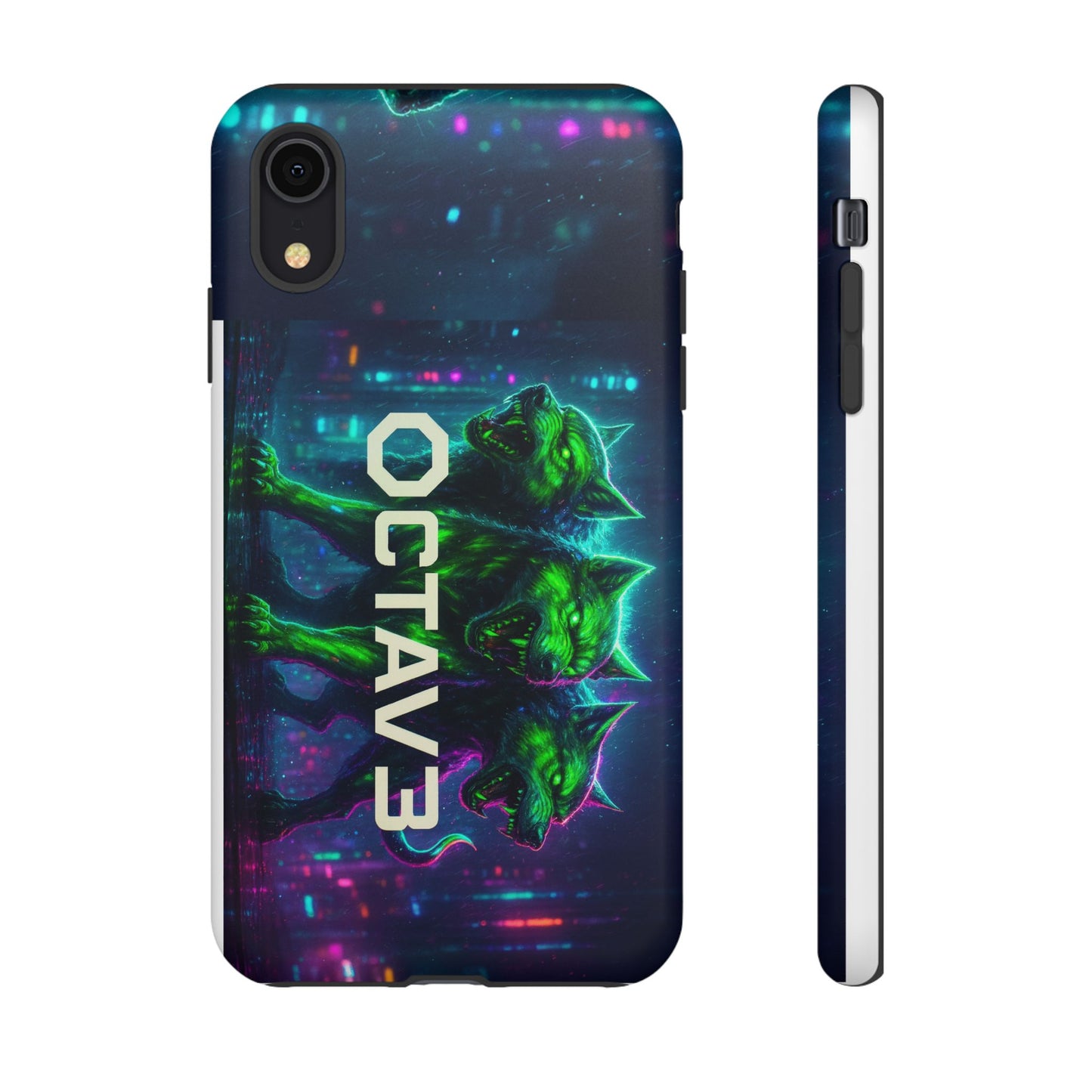 OCTAV3 Cyberpunk Wolf iPhone Case – Neon Tech Design, Futuristic Tough Cover for Music & Streetwear Fans