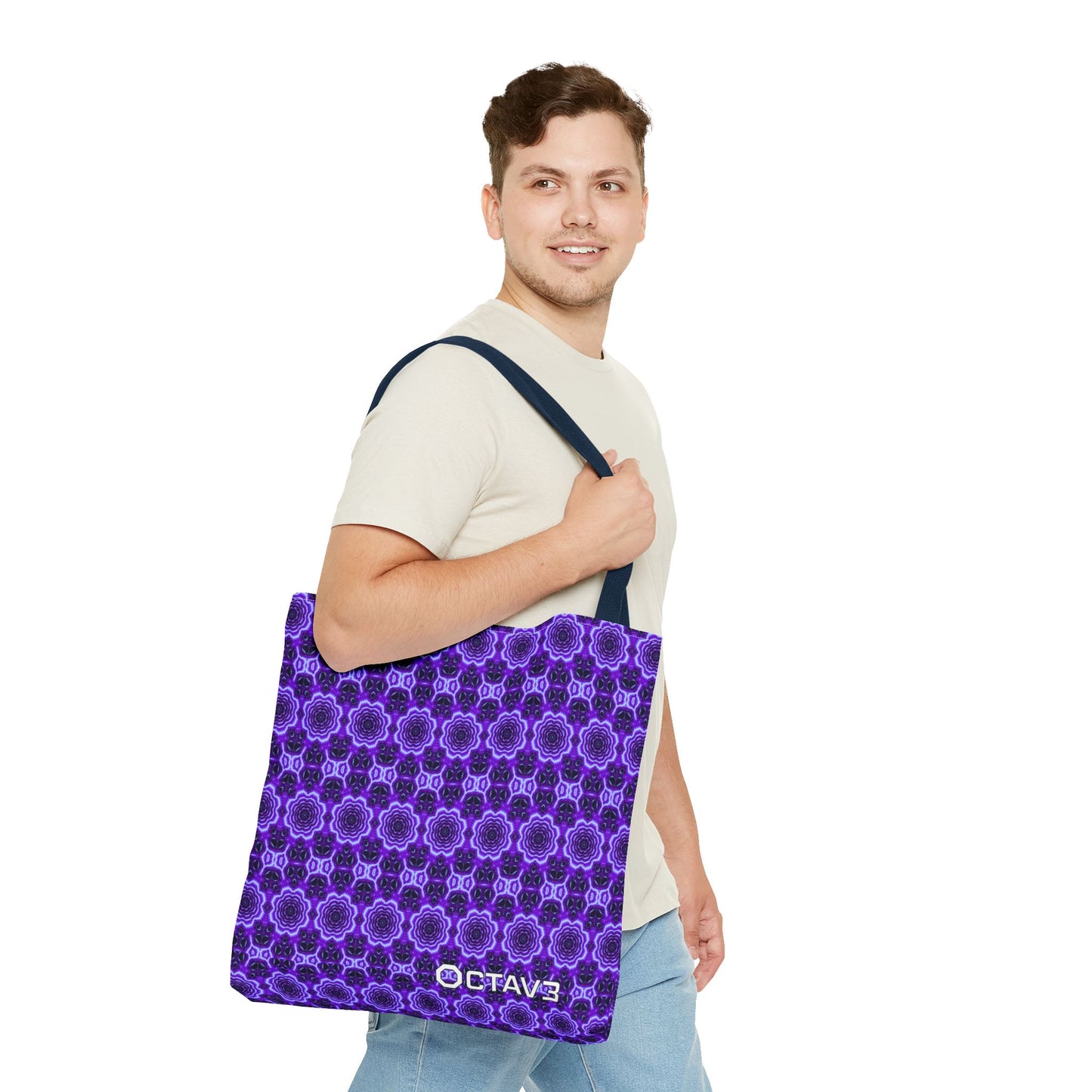 Octav3 Geometric Frequency Pattern Electric Purple Tote Bag - OCTAVE Pattern All-Over Print