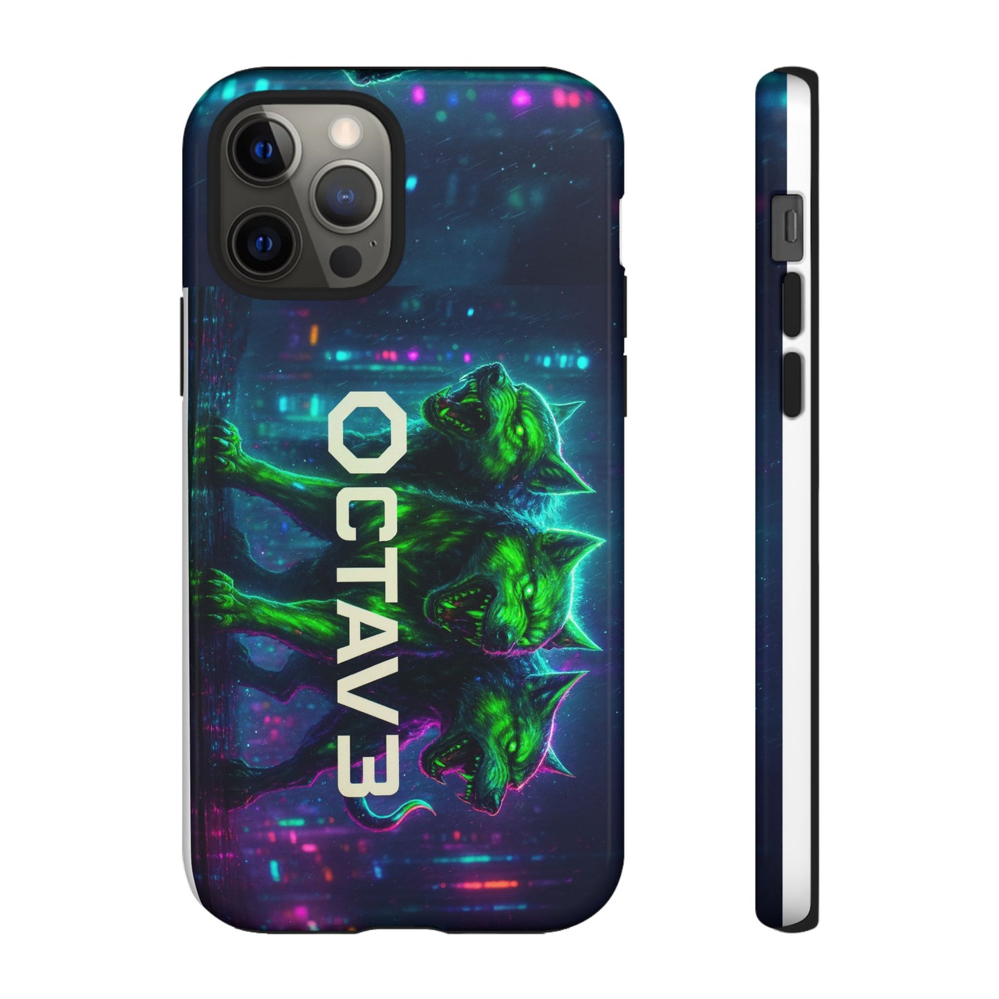 OCTAV3 Cyberpunk Wolf iPhone Case – Neon Tech Design, Futuristic Tough Cover for Music & Streetwear Fans