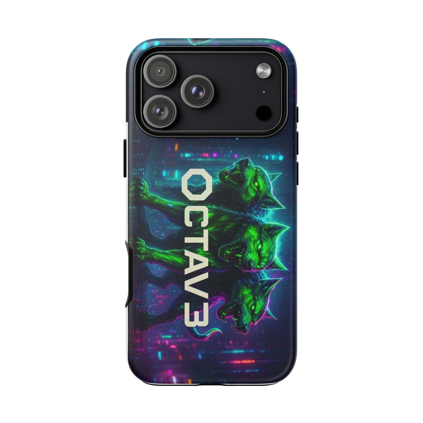OCTAV3 Cyberpunk Wolf iPhone Case – Neon Tech Design, Futuristic Tough Cover for Music & Streetwear Fans