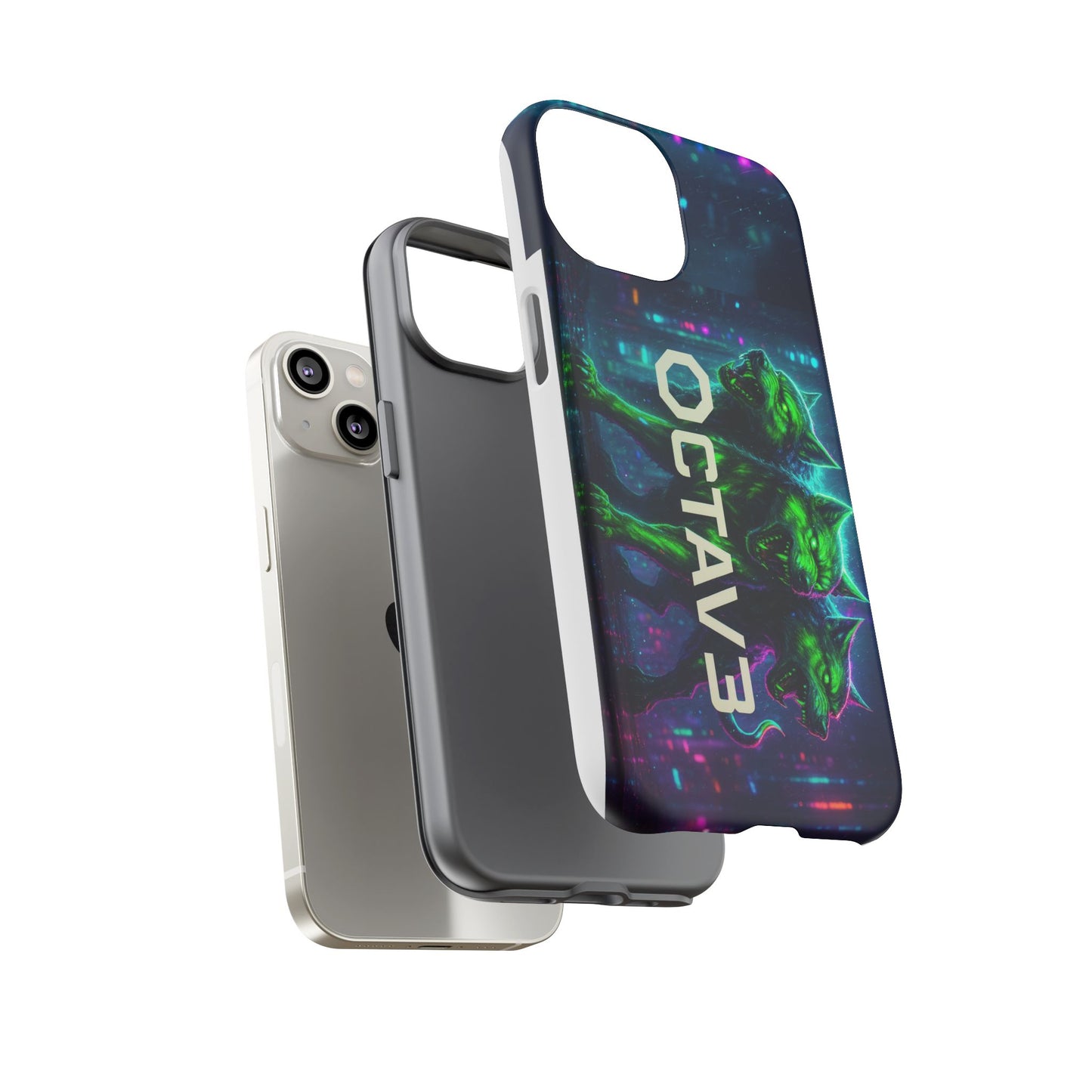 OCTAV3 Cyberpunk Wolf iPhone Case – Neon Tech Design, Futuristic Tough Cover for Music & Streetwear Fans