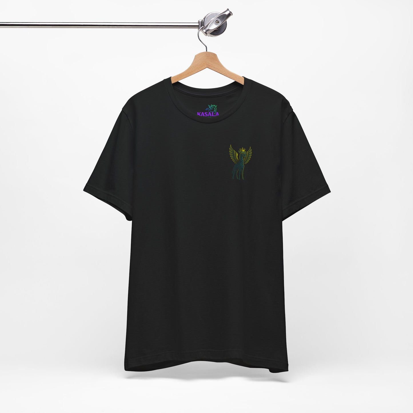 GFLY Royal T – Black Tee with Neon Flying Giraffe Crown Design