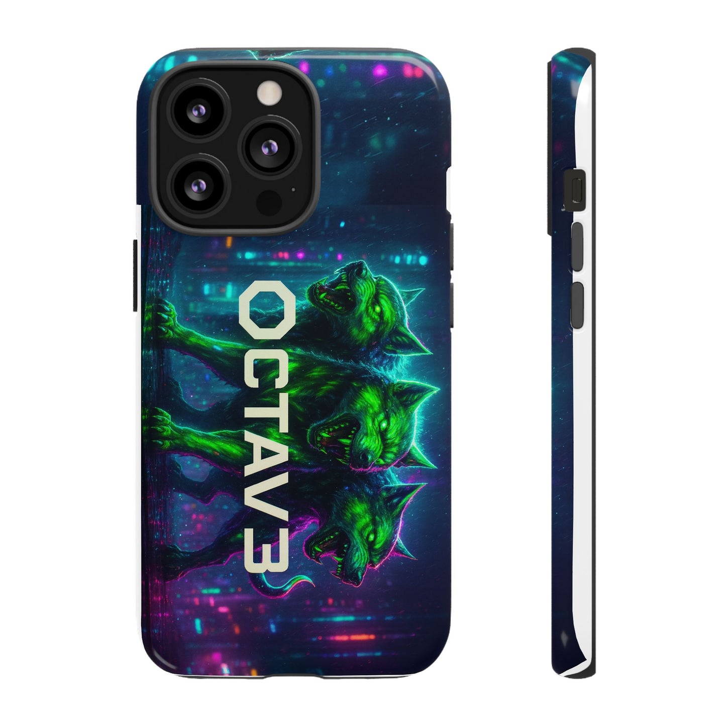 OCTAV3 Cyberpunk Wolf iPhone Case – Neon Tech Design, Futuristic Tough Cover for Music & Streetwear Fans