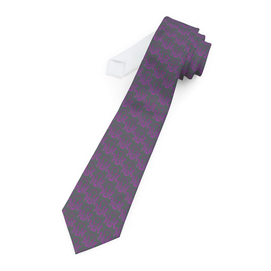 OCTAV3 “Executive Depth” Necktie – Dark Grey with Deep Purple Octopus Pattern