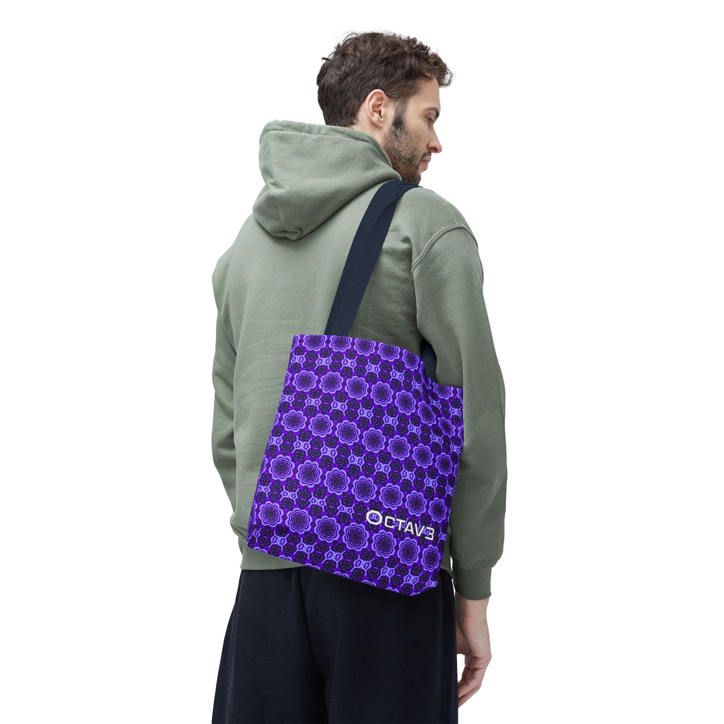 Octav3 Geometric Frequency Pattern Electric Purple Tote Bag - OCTAVE Pattern All-Over Print